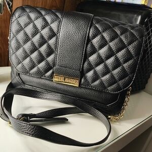 Steve Madden Black Quilted Crossbody Bag with Gold Accents